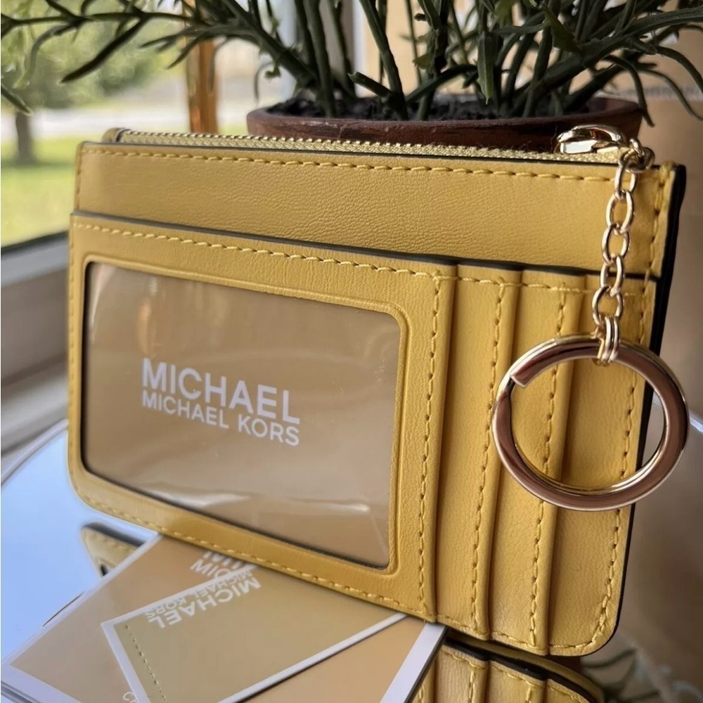 Michael Kors Jet Set Small Quilted Coin Pouch Card Wallet Yellow NWT - Picture 5 of 6